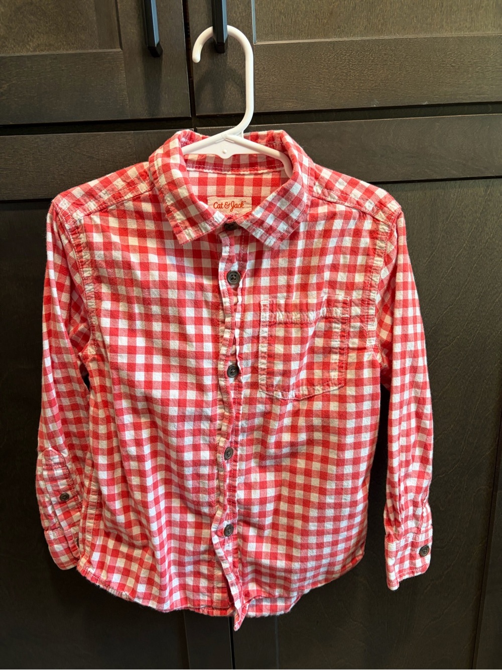 Cat & Jack Boys Red White Gingham Button Down Shirt XS 4/5
